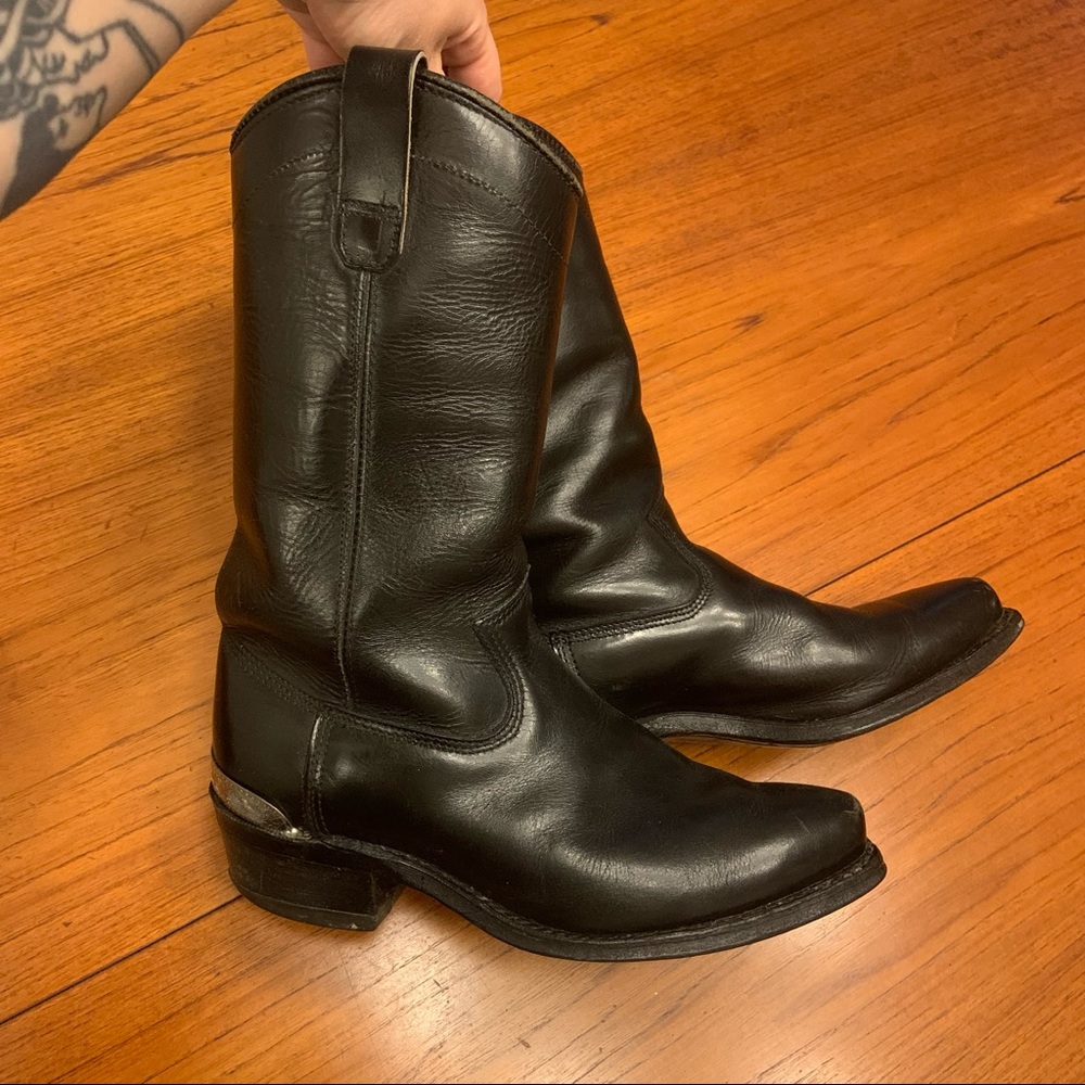 Vintage Black Western Motorcycle Engineer Boots